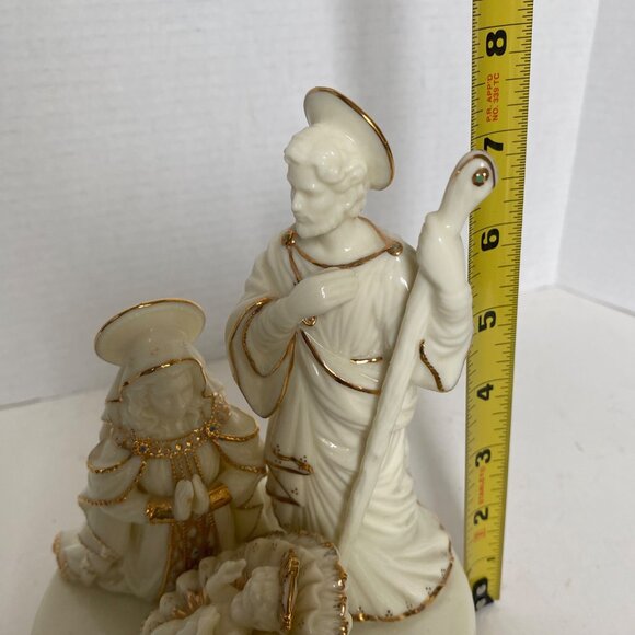 San Francisco Music Box Co Ceramic Nativity Scene Gold Silent Night Christmas - Picture 6 of 11